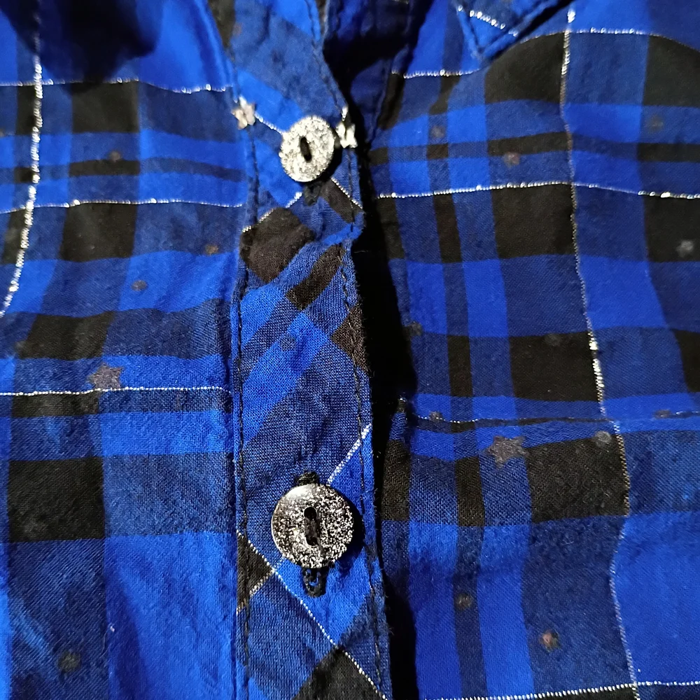 Fair Justice Girls Glittery Blue Star Plaid Long Sleeve Button‎ Up S/12 Cowgirl